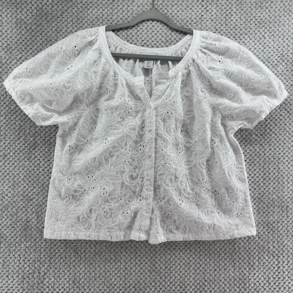 Calypso St Barth Top Womens XL White Embroidered Button Front Shirt Puff Sleeve